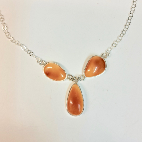 HWG-2307 Necklace Brown Amber, 3 Teardrop Shapes & Silver $135 at Hunter Wolff Gallery